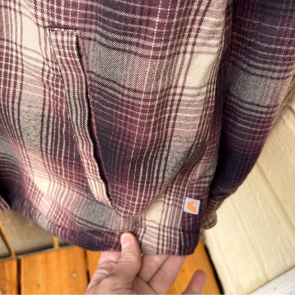 Carhartt Wm’s Hubbard Sherpa Lined Plaid Flannel Shirt Jacket In Deep Wine Sz M - Picture 6 of 16